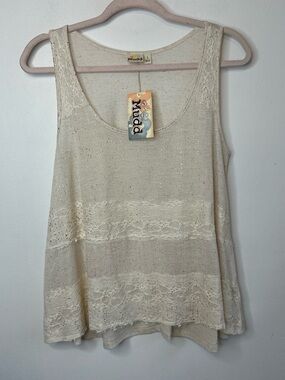 Mudd Juniors Large L Beige Tan Gold Lace Tank Top NWT Casual Summer Festival